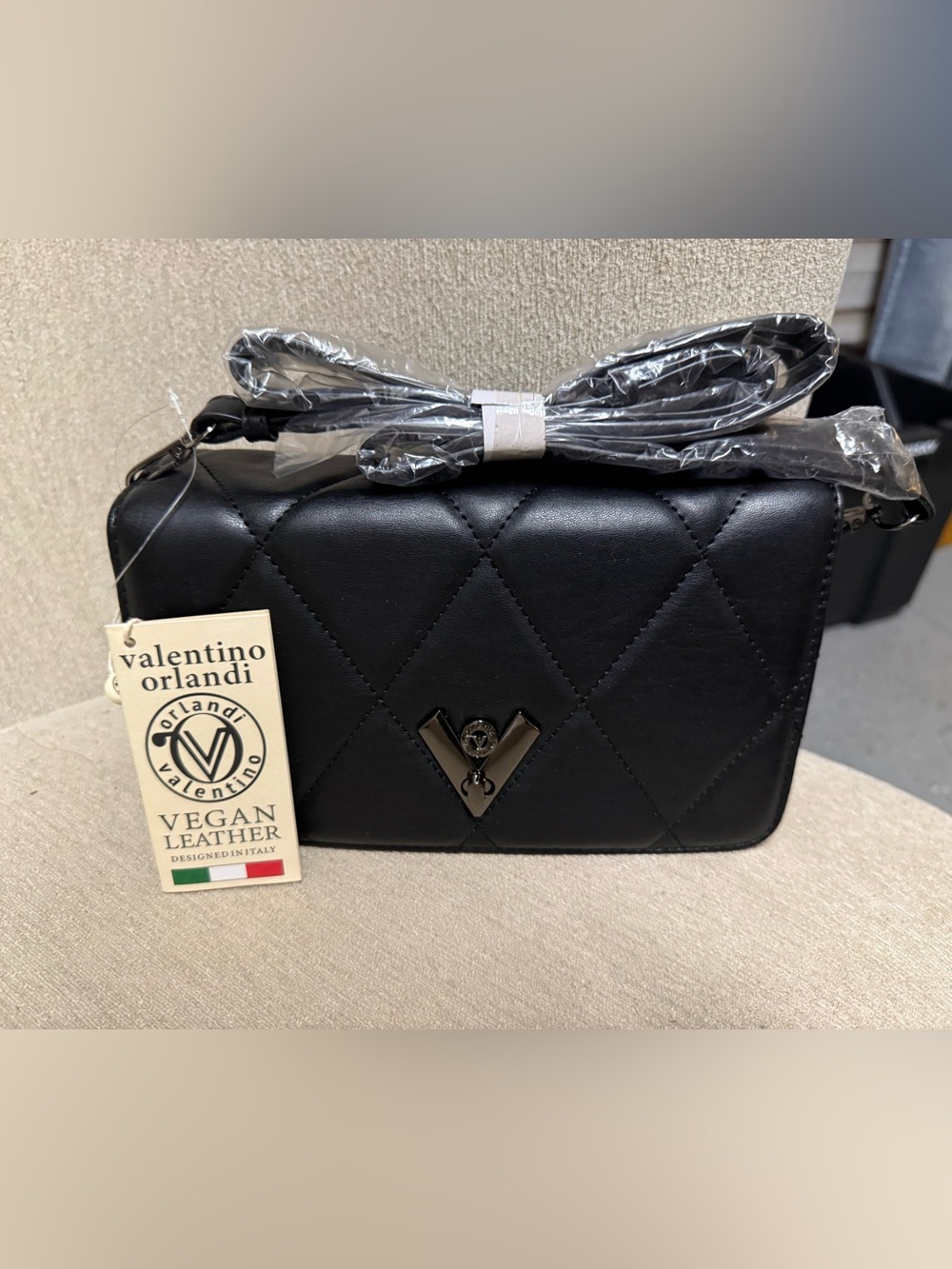Valentino Orlandi Black Quilted Vegan Leather Crossbody